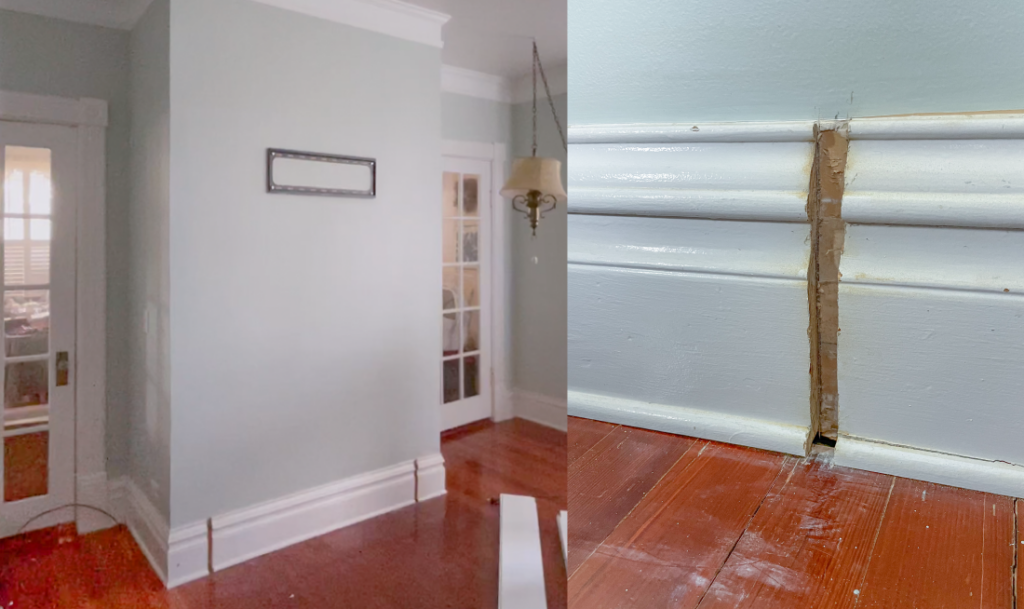 baseboard cut, in close shot of baseboards